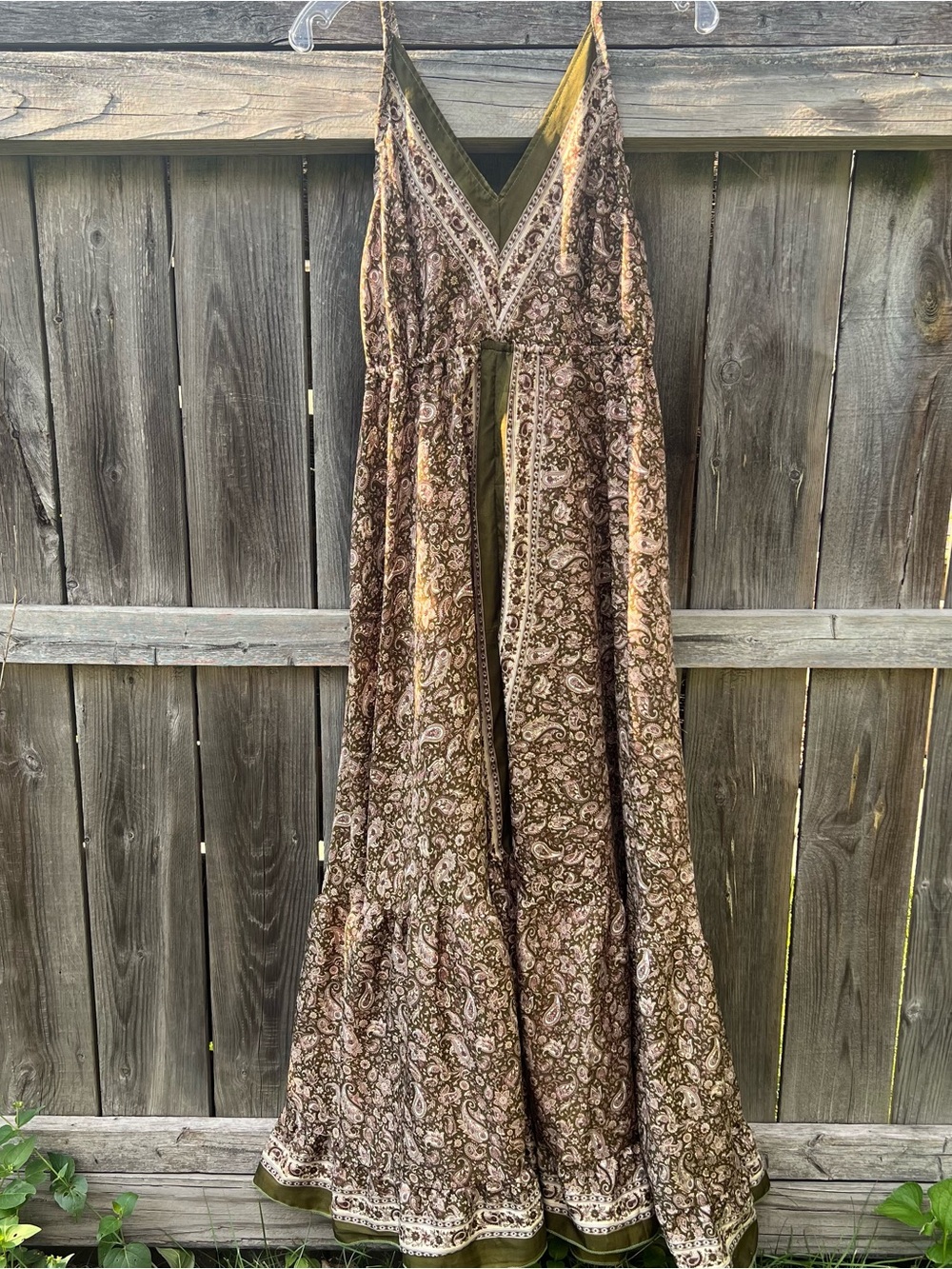Silk Bohemian Olive & Brown Paisley Maxi dress